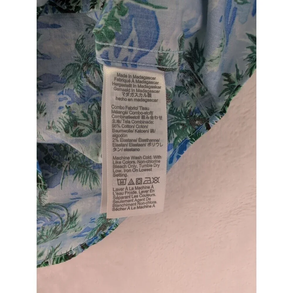 J.Crew Flex Washed Slim Hawaiian Palm Trees Button Down Short Sleeve Shirt XL